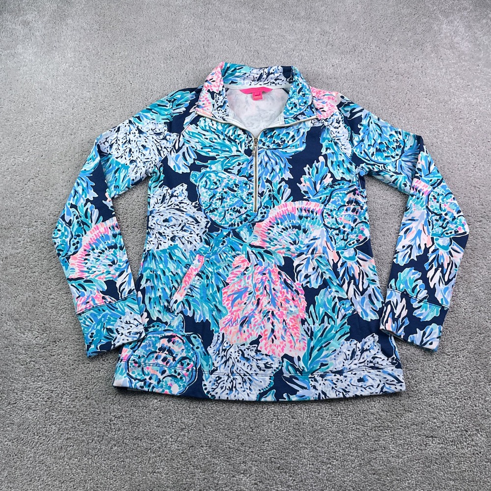 Lilly Pulitzer Sweatshirt Women XS Blue Skipper Popover UPF 50 Turtle Coastal